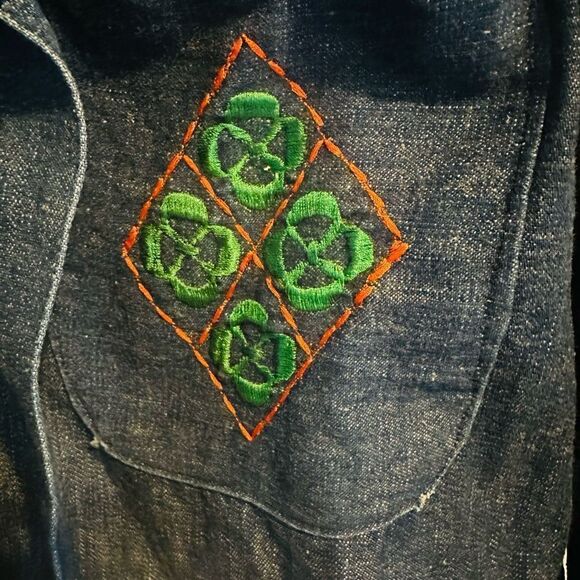 Denim 1970’s Embroidered Jacket Made in Mexico with belt Sz S - Picture 2 of 10